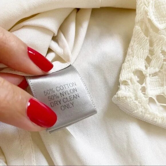 MORGAN LEFAY New York Cotton Blend Off White Lace Pockets Midi Dress - Picture 7 of 8